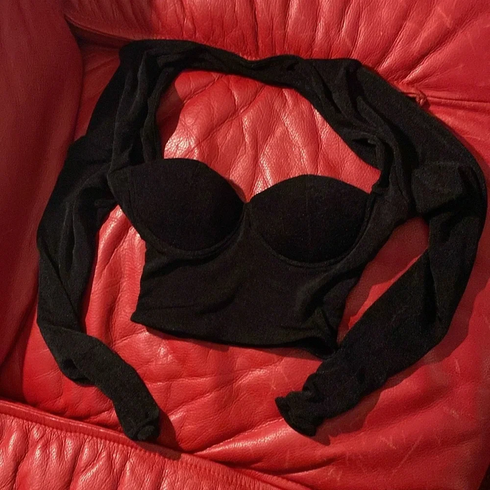 SER.O.YA Quincey Long Sleeve Crop Top in Black Shimmer